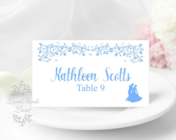 Cinderella Blue Place Cards Sweet 16 Birthday Place Cards Wedding Event Place Cards