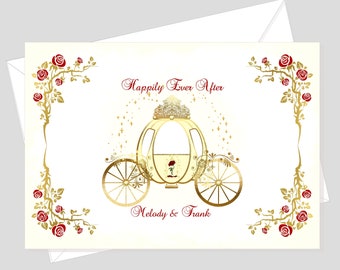 Printed Golden Enchanted Rose Carriage Thank You Cards | Personalized Wedding Thank You | Enchanted Carriage Thank You Note Cards | #C28