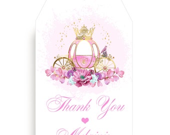 Printed Personalized Gift Tags | Pretty In Pink Cinderella Carriage Gift Tags | Favor Gift Tags | Baby Shower Gift Tags | Birthday Gift Tags