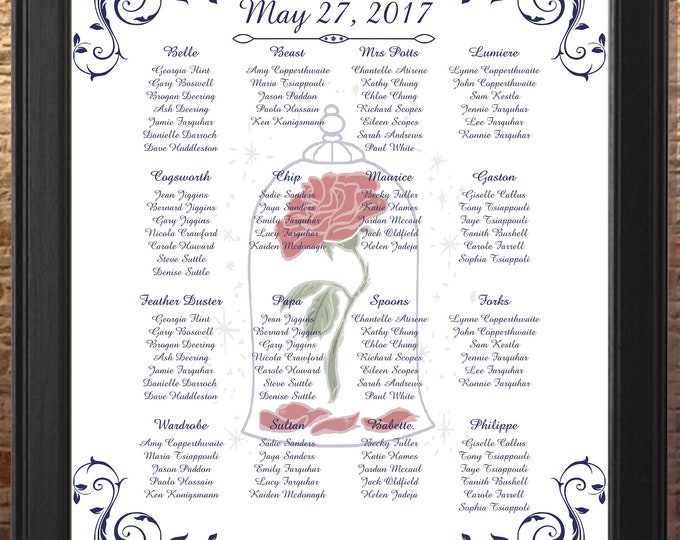 Enchanted Rose Beauty and the Beast Wedding Seating Sign | Wedding Seating Chart Sign | Wedding Seating Chart Poster | lovebirdslane #SC-405