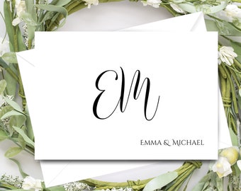 Couples Stationery with Monogram 20 Folded Initial Note Cards and Envelopes Personalized Monogrammed ENCHANTED MONOGRAM COUPLES | #C1206-3