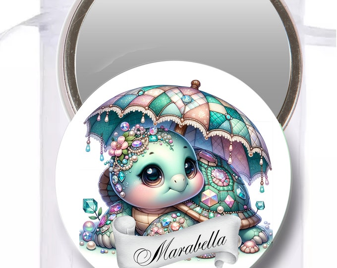 Turtle Glam Personalized Pocket Mirrors | Bridal Shower Pocket Mirrors | Baby Shower Gift #CM0715-3