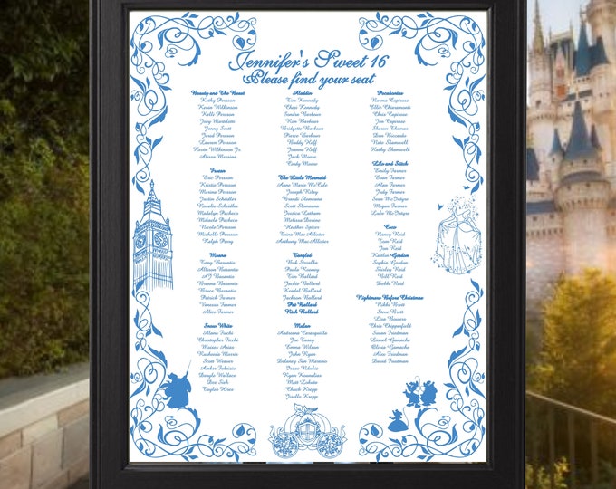 Digital Cinderella Wedding Seating Table Sign - Rustic Wedding Sign - Wedding Sign - Ready to Hang - lovebirdslane