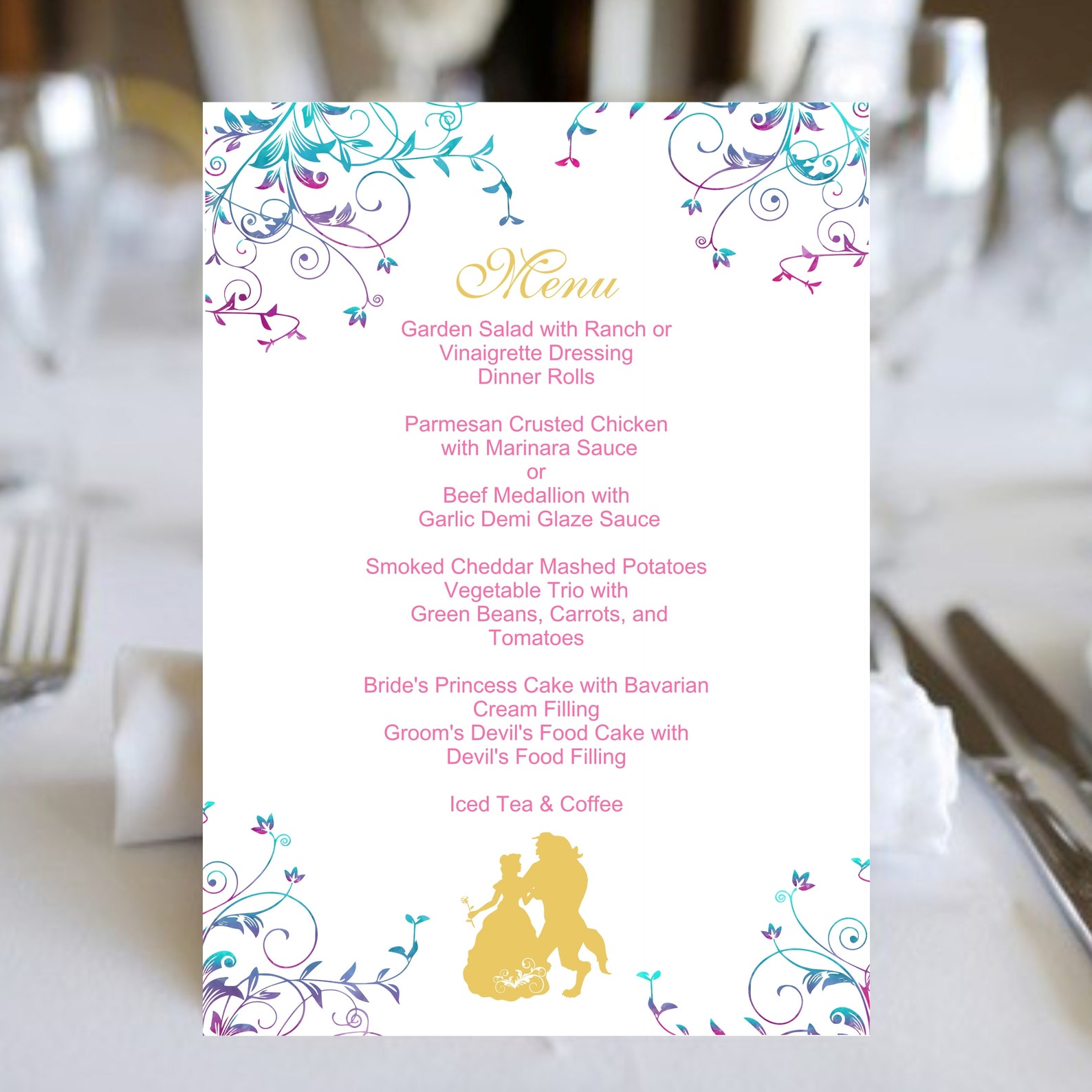 Beauty and the Beast Table Menu Wedding Menu Guest Menu Etsy
