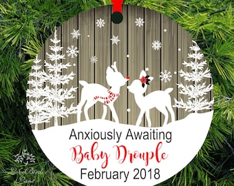Woodland Deer Expecting Ornament - We're Expecting Christmas Ornament - Rudolph and Clarice Expecting Ornament #CO-0906 - lovebirdslane