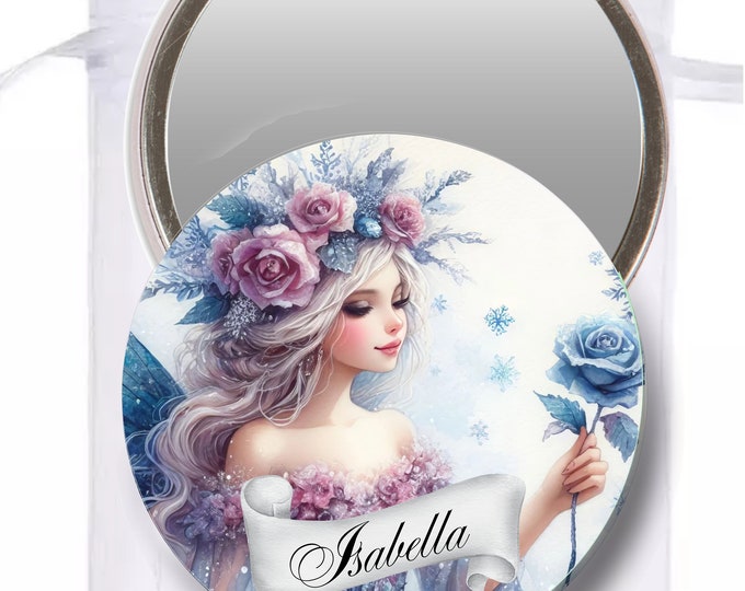 Enchanted Forest Blue Fairy Personalized Pocket Mirrors | Bridal Favor Gifts | Team Bride Pocket Mirrors | Bachelorette favors #M0127