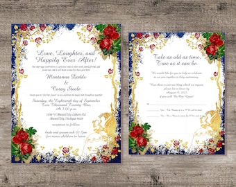 Digital Printable Enchanted Rose Beauty And The Beast Wedding Invitation Be Our Guest Wedding Invitation Calligraphy Wedding Invite #0326D-8
