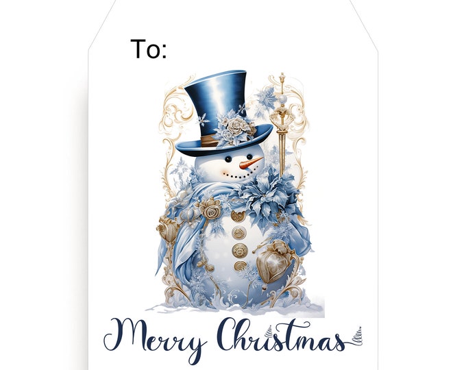 PRINTED Blue Christmas Snowman Gift Tags wtih String Personalized Corporate Gift Custom Hostess Gift Vintage Gift Tags #T1215-3