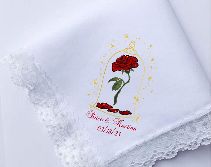 Enchanted Rose Something New Bridal Wedding Handkerchief Gift bridal Happy Tears bouquet wrap #HK-3