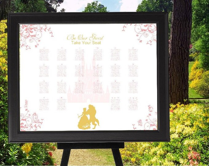 Digital Alpha Rose Gold Beauty and the Beast Wedding Seating Table Sign - Rustic Wedding Sign - Wedding Sign - Ready to Hang - lovebirdslane