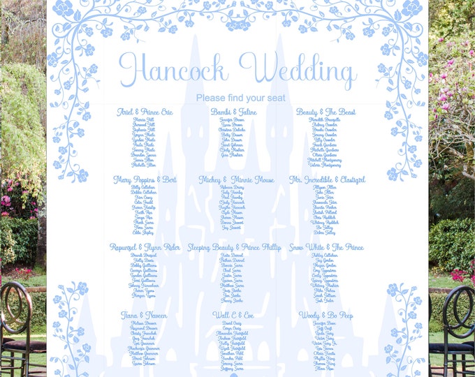 Digital Cinderella Wedding Seating Table Sign - Rustic Wedding Sign - Wedding Sign - Ready to Hang - lovebirdslane