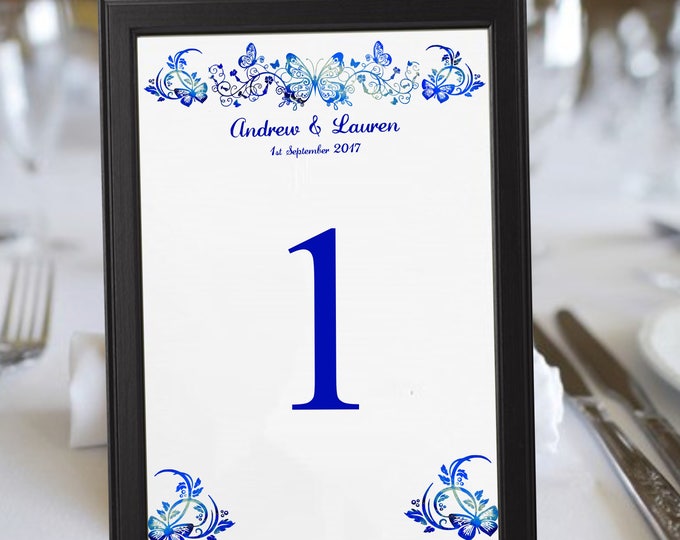 Digital Personalized Watercolor Butterfly Wedding Table Numbers | Table Seating Cards | Item TN413D | lovebirdslane