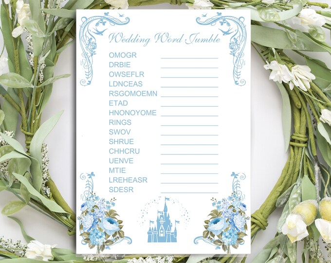 Wedding Shower Word Jumble Game Cincerella Blue Castle Bridal Shower Game