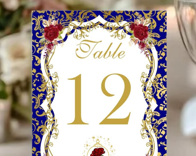 Enchanted Rose Table Numbers | Red Rose Wedding Table Numbers | Fairytale Reception Decor | Elegant Wedding Centerpiece Signs