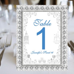 Cinderella Table Numbers Sweet 16 Birthday Table Cards image 2