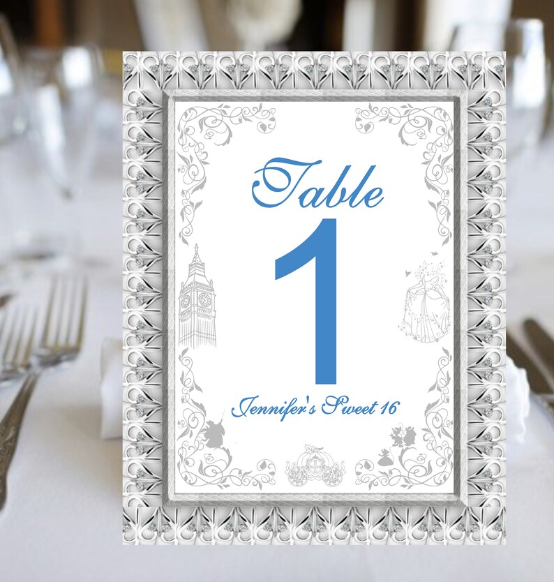 Cinderella Table Numbers Sweet 16 Birthday Table Cards image 2