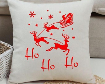 Ho Ho Ho Santa And His Sleigh Pillow Cover |  Christmas Pillow Cover | Housewarming Gift | Wedding Gift by lovebirds Lane