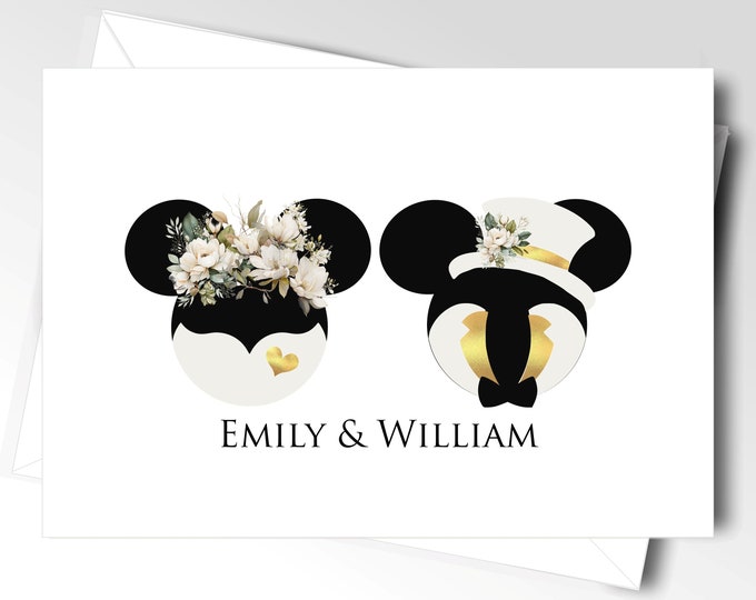 Mickey Ears Wedding Personalized Thank You Cards | Save The Date | Congratulations On Your Wedding Day | lWedding Gift Card #C0923-1