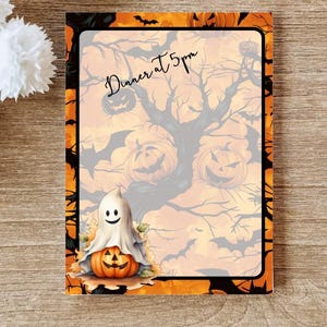 Halloween Pumpkin Notepad with Autumn Leaves – Fall Stationery, Rustic Harvest Notepad, Cozy Seasonal Decor