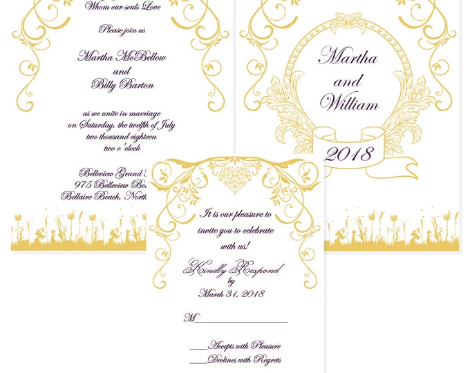 Printable  Easy Print Wedding Bliss Invitation Suite Printable Calligraphy Wedding Invitation