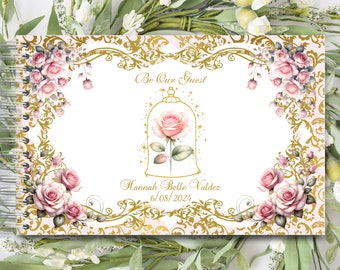 Be Our Guest Handmade Enchanted Rose Personalized Autograph Guestbook Memory Journal or Wedding Guest Book  #GB-0711-2