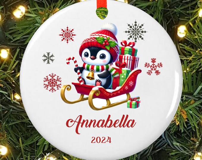 Personalized Baby's First Christmas Ornament | Penguin Christmas Ornament | 1st Christmas Kid's Ornament | Baby Ornament | #O-1205-7