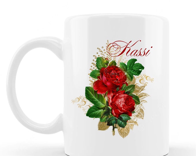 Personalized Vintage Red Rose Mug | Bridesmaid Gift | lovebirdslane