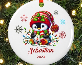 Personalized Baby's First Christmas Ornament | Penguin Christmas Ornament | 1st Christmas Kid's Ornament | Baby Ornament | #O-1205-8