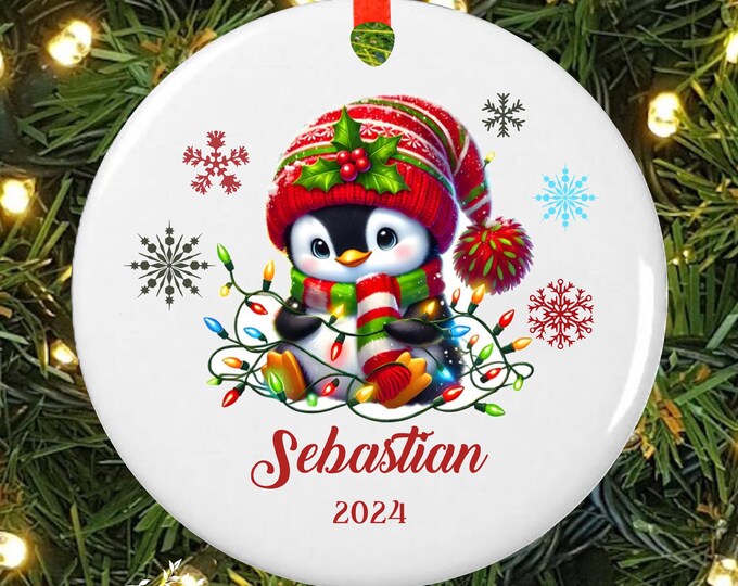 Personalized Baby's First Christmas Ornament | Penguin Christmas Ornament | 1st Christmas Kid's Ornament | Baby Ornament | #O-1205-8