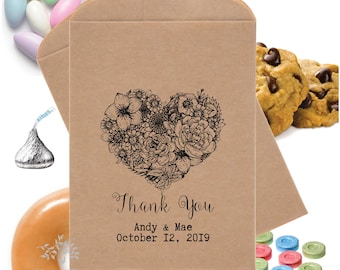 24 Wedding Floral Favor Bags Candy Buffet Bag Cookie Bag Wedding Treat Bag Personalized Wedding Favor Sweet Sixteen Quinceanera #favorbags