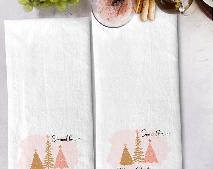 Personalized Three Trees Tea Towel Gift Set | Personalized Kitchen Hand Towel #TT-22 | 100% Cotton Personalized Flour Sack Towels