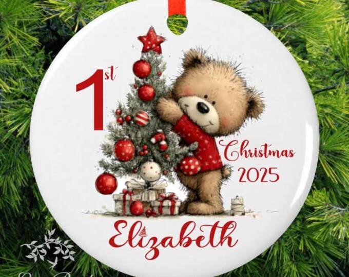 Personalized Baby's First Christmas Ornament | Whimsical Bear Ornament
