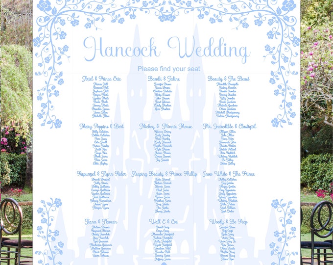 Cinderella Carriage Wedding Seating Table Sign Cinderella Seating Chart Wedding Welcome Sign S-428P-0