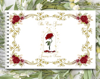 Be Our Guest Handmade Enchanted Rose Personalized Autograph Guestbook Memory Journal or Wedding Guest Book  #GB-0711