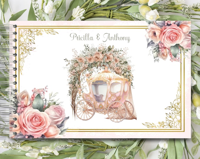 Personalized Handmade Vintage Blush Wedding Carriage Autograph Guest Book | Memory Journal or Quince Guestbook #GB-0707-1 #guestbook