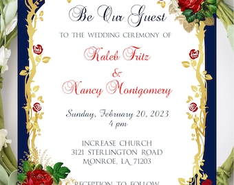 Red Rose Enchanted Beauty and The Beast Wedding Invitation | Wedding Invitation | Calligraphy Wedding Invitation | Lovebirdslane #I-129