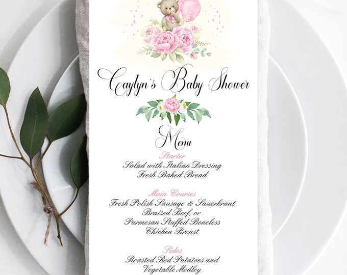 Menu Cards | Baby Blush Paperie Menus | Blush Floral Seating Place Menu | Table Menu Baby Shower | Fairytale Wedding Guest Menu #220705-6