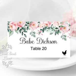Cartões de lugar impressos com estampa floral rosa blush II para casamento | Cartões de lugar planos ou dobrados com ícones de refeição opcionais PC619-13