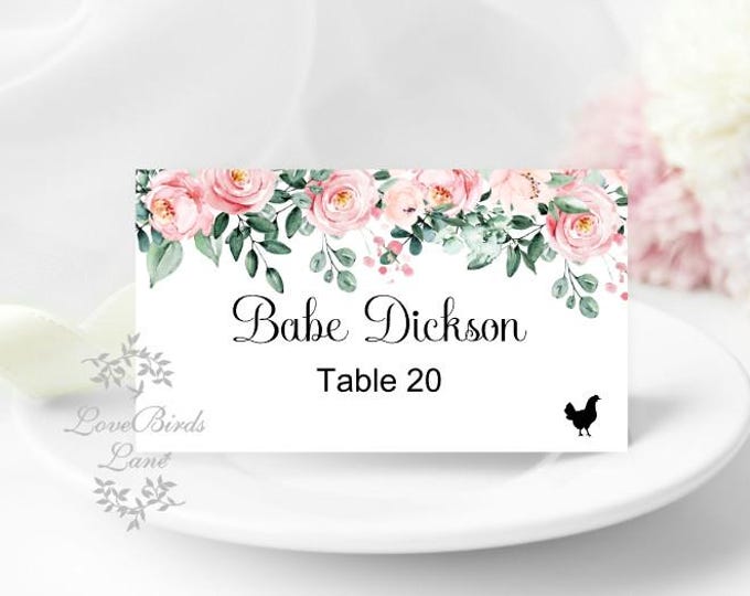 Printed Place Cards | Wedding Blush Pink Floral II | Flat or Folded Place Cards with optional meal icons PC619-13