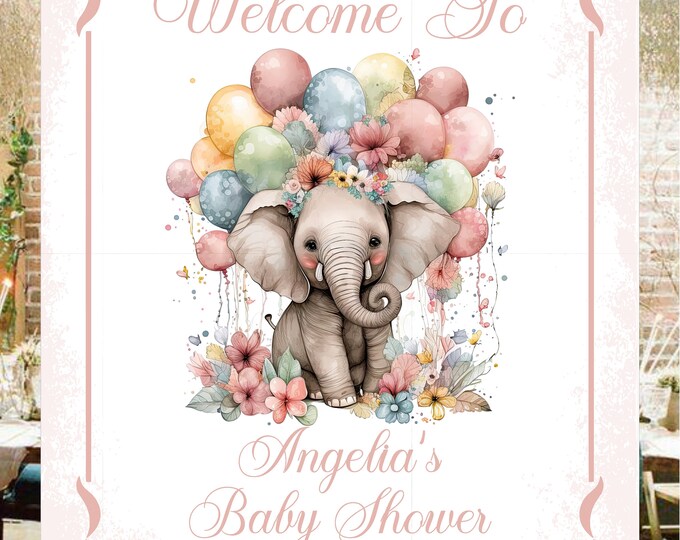 Printed Personalized Elephant Baby Shower Alternative Guestbook Sign lovebirdslane #WS0909-1P