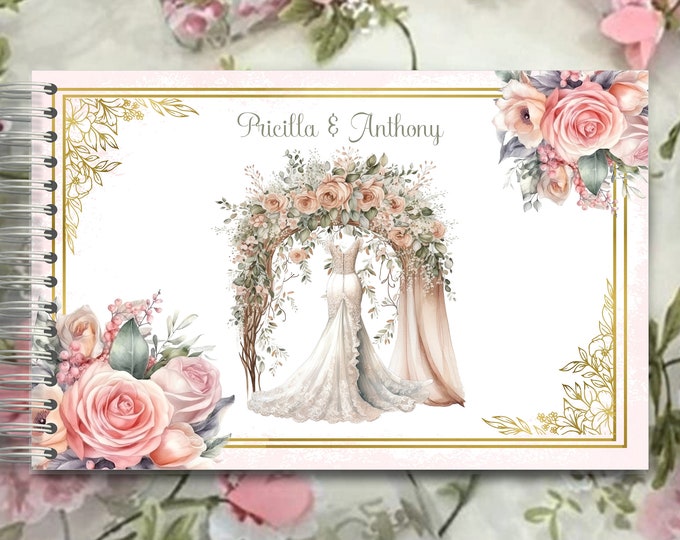 Personalized Handmade Vintage Blush Wedding Dress Autograph Guest Book | Memory Journal or Quince Guestbook #GB-0707 #guestbook