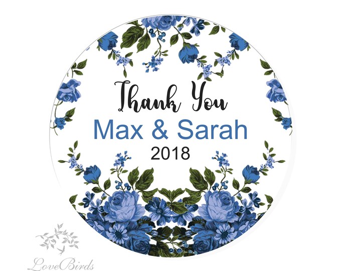 Mr & Mrs Blue floral Personalized Thank You Kiss® Candy Sticker | Candy Table Decor | Wedding Candy Labels Envelope Seal