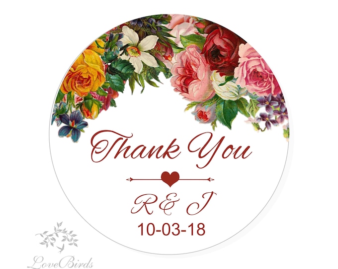 Vintage Floral Wedding Thank You Stickers | Candy Table Decor | Wedding Candy Labels Envelope Seal