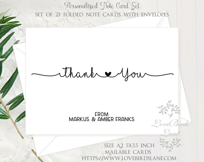 25 Personalized Thank You Cards Wedding | Minimalist Thank You Card Notes | Love Heart Thank You Note Cards | Item #C0609-0