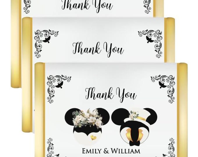Mini Chocolate Bar Mouse Ears Gold Sticker | Candy Table Decor | Wedding Candy Labels Envelope Seal Or Treat Bag Label