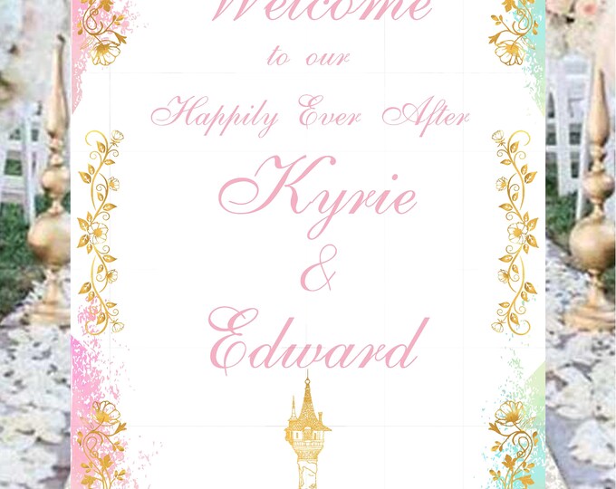 Wedding Welcome Sign Bridal Keepsake Guestbook Alternative Personalized Rapunzel Fairytale Castle  #S1113-P