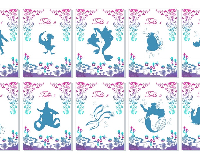 Watercolor Little Mermaid Table Numbers