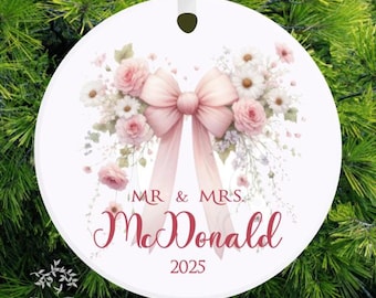 Personalized Coquette Christmas Ornament Mr. Mrs. First Ornament Wedding gift