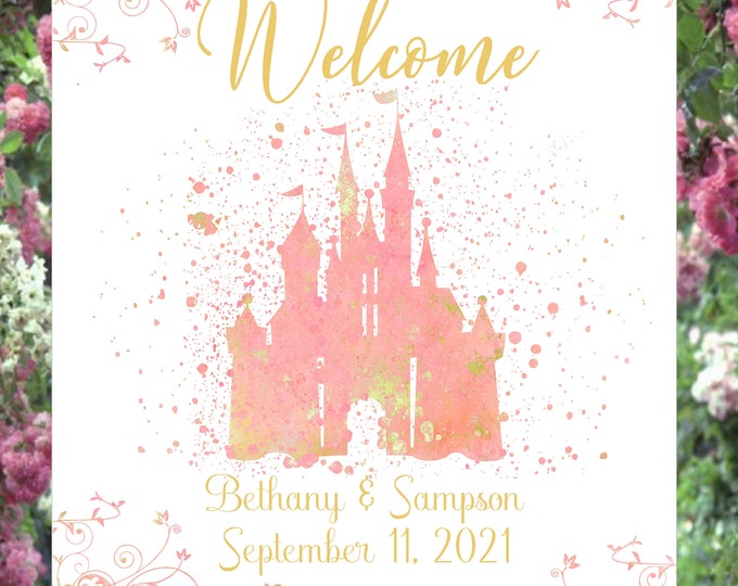 Fairy Tale Disney Castle Welcome Wedding Sign Baby Shower Welcome Sign