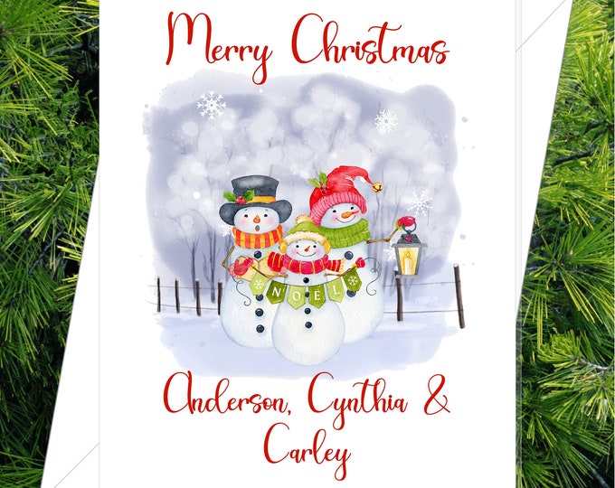 Personalized Winter Snowman Family Christmas Card | With or without message | Addressing and Mailing Service Available Lovebirdslane #CC-002